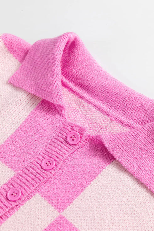 'Galena' Pink Checkered Sweater - Celes Fashion